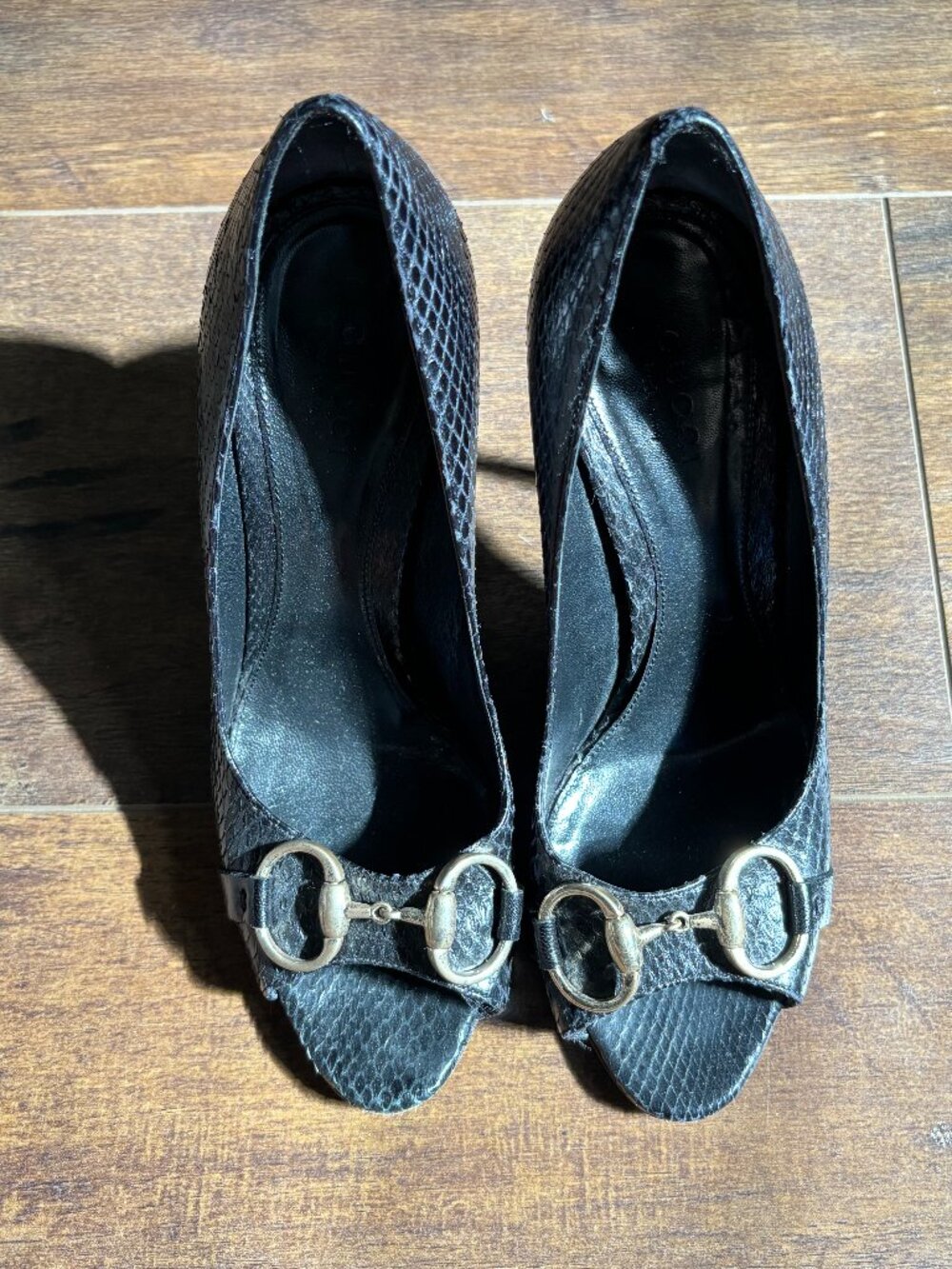 Gucci Horsebit Peep Toe Pumps